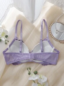 DelicateAllure Purple Embroidered Pure Sexy Molded Cup Underwire Push-Up Full Coverage Transparent Gathered Support Cute Women's Lingerie Bra - Mauve Purple - View 5