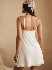 Lullawish Women's 100% Cotton Short Lace Nightgown - White - View 2