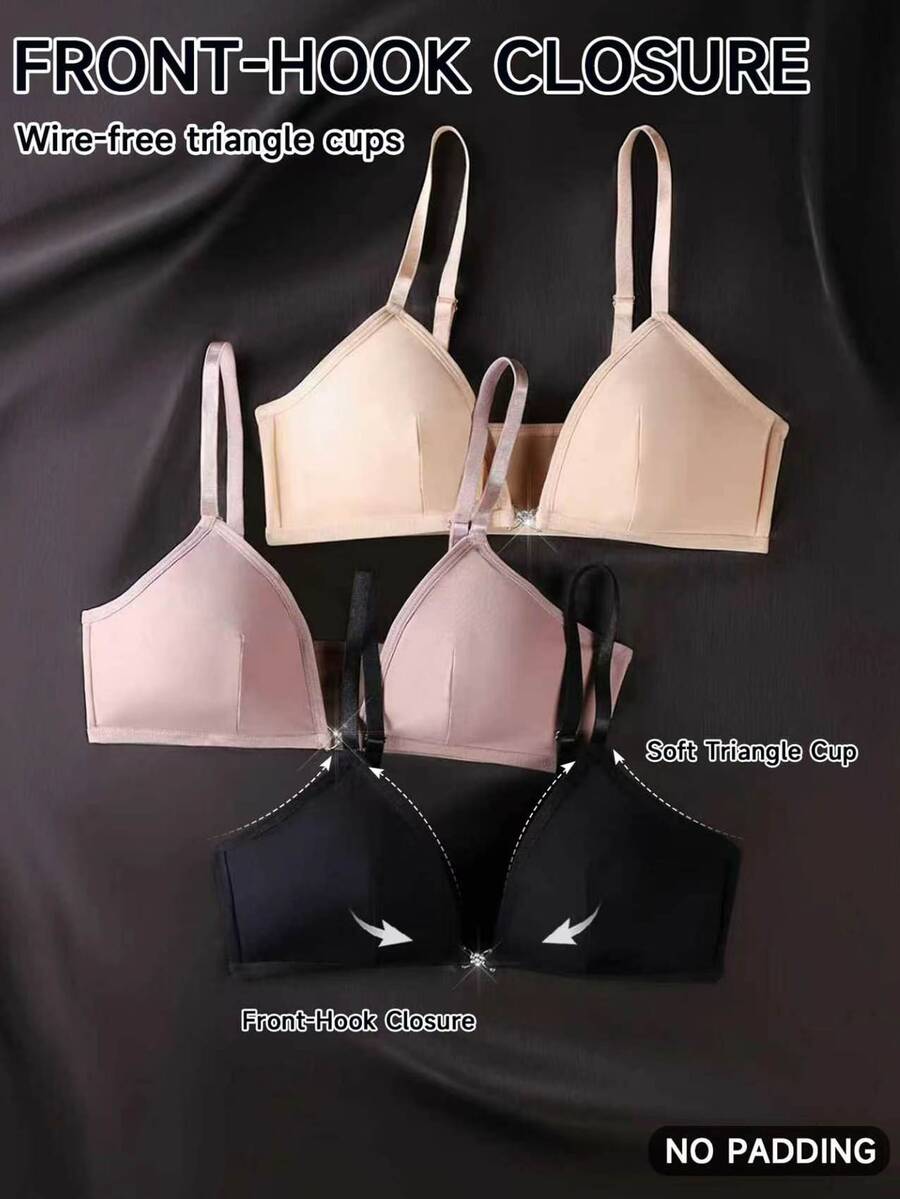 SHEIN Set Lingerie Kasual Nyaman 3 Potong dengan Cup Segitiga dan Hiasan Berlian Imitasi Motif Bunga Plum - MultiWarna - View 1