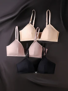 SHEIN Set Lingerie Kasual Nyaman 3 Potong dengan Cup Segitiga dan Hiasan Berlian Imitasi Motif Bunga Plum - MultiWarna - View 5