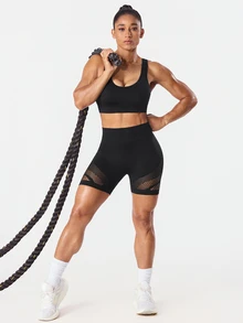 Solea Cove Solea Cove 1pc Moisture-Wicking Mesh Design Basic Black Workout Shorts, Seamless For Fitness/Yoga - Multicolor - View 8