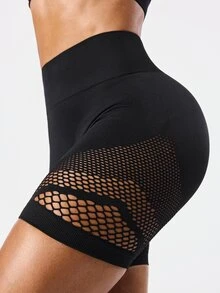Solea Cove Solea Cove 1pc Moisture-Wicking Mesh Design Basic Black Workout Shorts, Seamless For Fitness/Yoga - Multicolor - View 7
