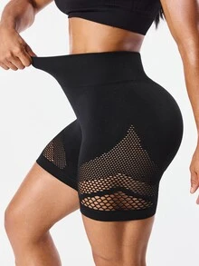 Solea Cove Solea Cove 1pc Moisture-Wicking Mesh Design Basic Black Workout Shorts, Seamless For Fitness/Yoga - Multicolor - View 5