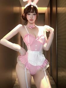 Dansine Bunny Girl Spaghetti Strap Jumpsuit With Bow Decor And Frill Trim - Pink - View 1