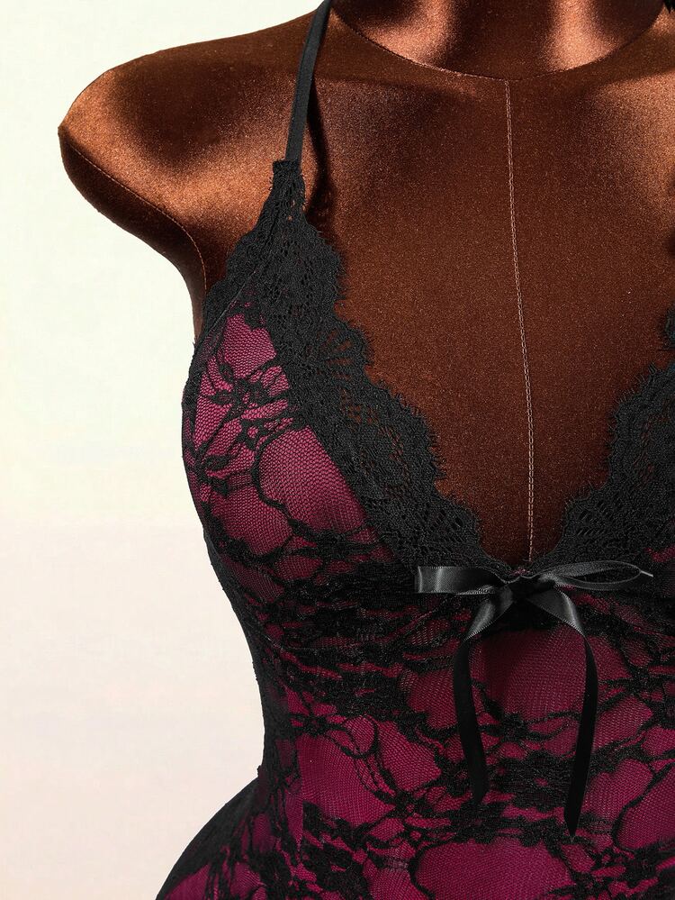 Mistrie 女款細肩帶蕾絲透視對比色荷葉邊迷你洋裝 - 彩色 - 查看 6