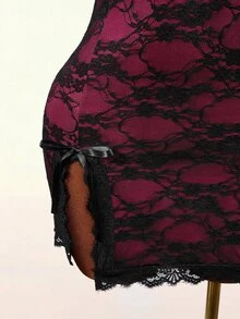 Mistrie Women's Spaghetti Strap Lace Sheer Contrast Color Ruffle Mini Dress - Multicolor - View 8