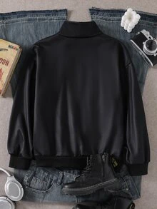 SHEIN Tween Girls Spider Web Graphic Half Zip Pullover Loose Streetwear Fall Winter Casual Sweatshirt Hood - Black - View 2