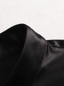 valorelle valorelle Women's Satin Blouse, Mandarin Collar Frog Button Keyhole Neck, Puff Long Sleeve With Elastic Cuffs, Irregular Lace Spliced Hem, Loose Fit, Chic Casua - Black - View 9