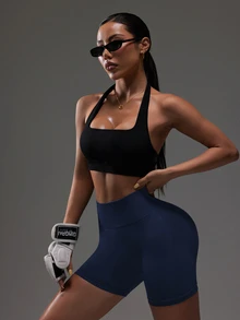 Gameset SHEIN Sport 女士高腰无缝运动短裤，适合日常健身 - 藏蓝色 - 查看 7