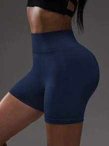 Gameset SHEIN Sport 女士高腰无缝运动短裤，适合日常健身 - 藏蓝色 - 查看 5