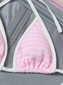 Swim Mod Women's Casual Sexy Vacation All White Halter Neck Bikini 2 Pieces Set Beach Party Summer - Pink - View 6