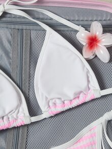 Swim Mod Women's Casual Sexy Vacation All White Halter Neck Bikini 2 Pieces Set Beach Party Summer - Pink - View 7