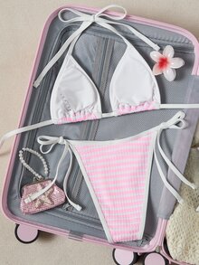 Swim Mod Women's Casual Sexy Vacation All White Halter Neck Bikini 2 Pieces Set Beach Party Summer - Pink - View 9