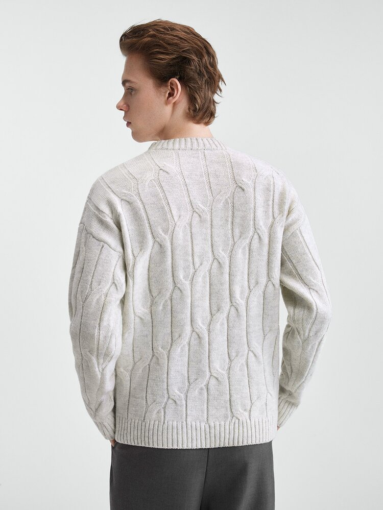 Manfinity CasualKnits Men's Crew Neck Lazy Long Sleeve Pullover Sweater, Casual Knitted Autumn/Winter Clothing, Autumn/Winter Heather Gray Loose Fit Versatile 3D Pattern Long Sleeve Pullover Sweater - Light Grey - View 3