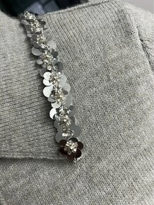 Elamini Dam stickad topp med strass, casual, för höst/vinter, ungdomsstil - Grå - Visa 7