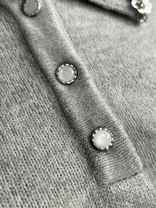 Elamini Dam stickad topp med strass, casual, för höst/vinter, ungdomsstil - Grå - Visa 5