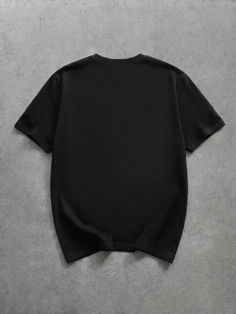 GENTILAND Men's Lightning Graphic Tee, Chenille Patch Crew Neck, Oversized Streetwear, Football - Black - View 3