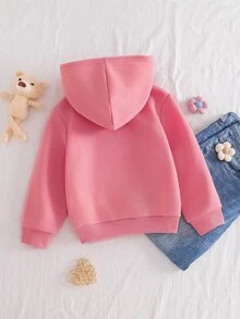SHEIN 女童熊圖案印花長袖運動衫 - 粉色 - 查看 3