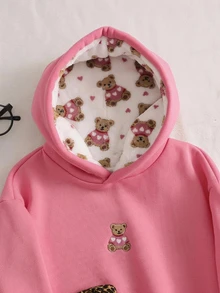 SHEIN 女童熊圖案印花長袖運動衫 - 粉色 - 查看 1