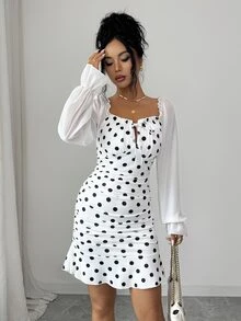 SHEIN Raffinéa Women's Spring Short Dress Elegant Intellectual Casual Vacation Knit Dress - Black and White - View 8