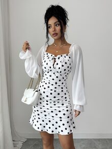 SHEIN Raffinéa Women's Spring Short Dress Elegant Intellectual Casual Vacation Knit Dress - Black and White - View 6
