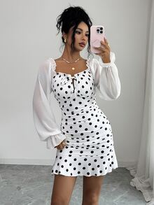 SHEIN Raffinéa Women's Spring Short Dress Elegant Intellectual Casual Vacation Knit Dress - Black and White - View 1