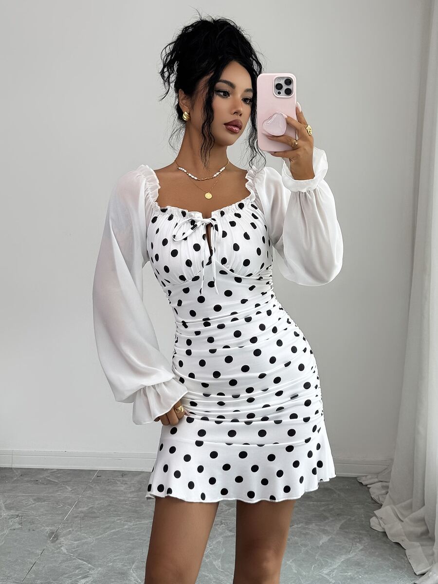 SHEIN Raffinéa Women's Spring Short Dress Elegant Intellectual Casual Vacation Knit Dress - Black and White - View 1