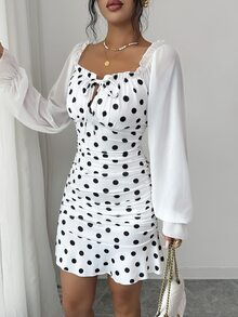 SHEIN Raffinéa Women's Spring Short Dress Elegant Intellectual Casual Vacation Knit Dress - Black and White - View 5