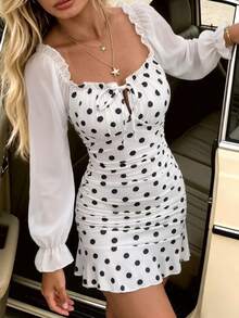 SHEIN Raffinéa Women's Spring Short Dress Elegant Intellectual Casual Vacation Knit Dress - Black and White - View 2