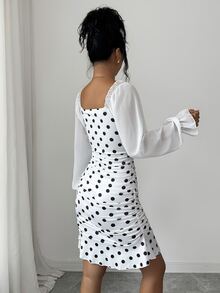 SHEIN Raffinéa Women's Spring Short Dress Elegant Intellectual Casual Vacation Knit Dress - Black and White - View 4