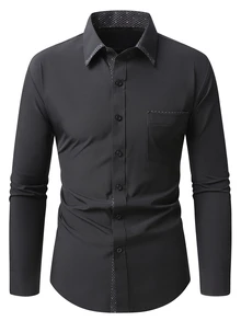 Manfinity Mode Men Solid Button Up Shirt - Black - View 2