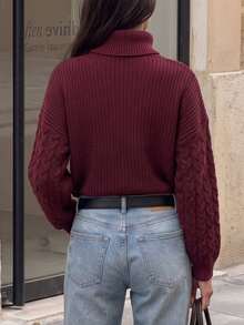 SHEIN 寬鬆慵懶高領長袖套頭毛衣 - 酒紅色 - 查看 2