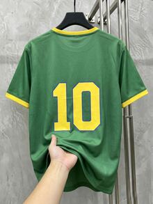 GENTILAND Retro American And White Drop Shoulder T-Shirt With Print, Summer Casual Streetwear Crew Neck Graphic Tee For Men's, Men's Graphic T Shirt - Green - View 3