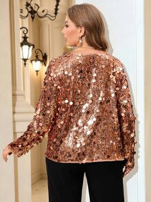 Miaspire Plus Size Women's Autumn/Winter Elegant Party Solid Color Gold Champagne Long Sleeve Sequin Jacket,Coats,Date Night,Christmas,Wedding ,Luxury Fall - Gold - View 4