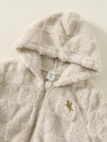 SHEIN 中性嬰兒男/女童、幼兒 2件組秋冬休閒可愛毛絨連帽夾克外套多件套裝，嬰兒加厚棉襖，冬季外套，抓絨加厚 - 杏色 - 查看 6
