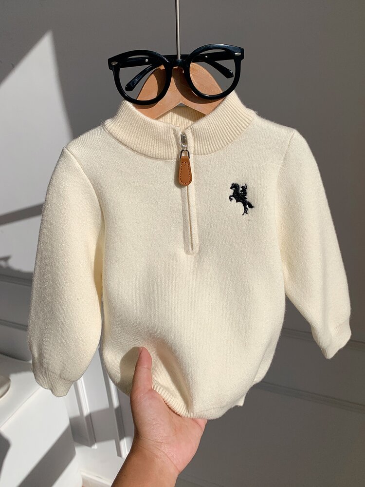 SHEIN Unisex Baby Boy/Girl, Toddler Autumn/Winter Thermal Lined Thickened Stand Collar Half-Button Cardigan Sweater, Thermal, Thickened - Apricot - View 5