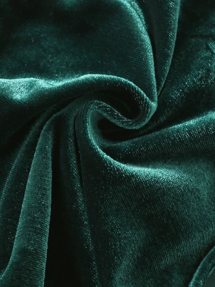SHEIN Baby Boy, Baby Boy 2pcs Autumn/Winter Elegant Cute Green Velvet Vest And Black Dress Pants Suit, Baby Suits, Suitable For Holidays, Full Moon And First Birthday Celebration, Baby Shower, Wedding, Christmas - Dark Green - View 7