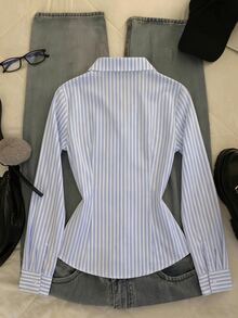 IslaSuriya Women's Slim Fit Striped Single-Breasted Blouse - Multicolor - View 2