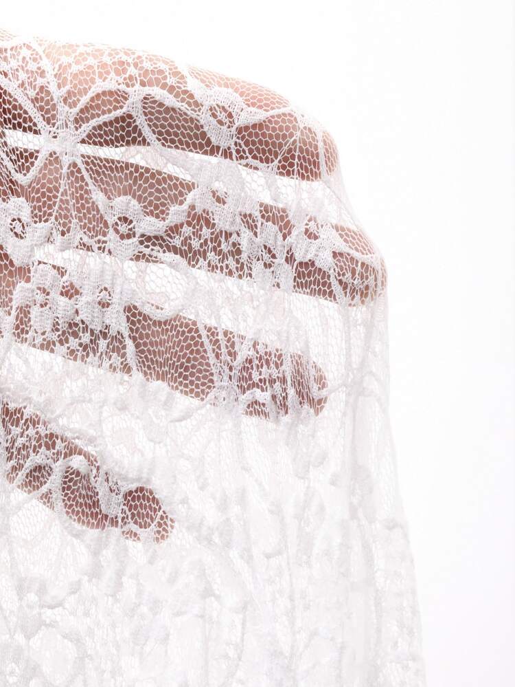 DAZY Women Casual And Versatile Long Sleeve Lace See-Through Spring/Summer Top Going Out Tops Sheer - White - View 10