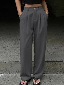 DAZY Plicated Detail Suit Pants,Women Dress Pants Fall/Winter Business Attire - Dark Grey - View 4