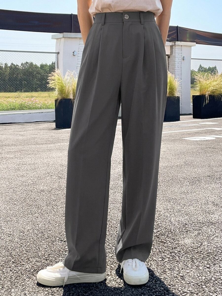 DAZY Plicated Detail Suit Pants,Women Dress Pants Fall/Winter Business Attire - Dark Grey - View 1