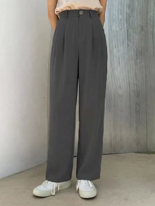 DAZY Plicated Detail Suit Pants,Women Dress Pants Fall/Winter Business Attire - Dark Grey - View 3