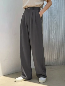 DAZY Plicated Detail Suit Pants,Women Dress Pants Fall/Winter Business Attire - Dark Grey - View 5