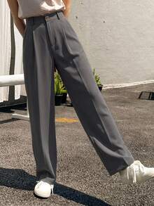 DAZY Plicated Detail Suit Pants,Women Dress Pants Fall/Winter Business Attire - Dark Grey - View 2