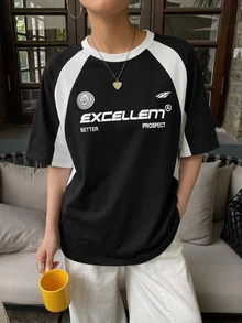 DAZY تي شيرت نسائي بياقة دائرية وأكمام قصيرة مع تصميم رقعات، تي شيرت صيفي فضفاض، تي شيرتات برسومات، قمصان بريبي، قمصان لطيفة - الأسود - مشاهدة 4