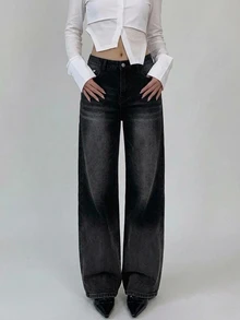 DAZY Women's Gradient Wide Leg Jeans School Cute Tops - Black - View 5
