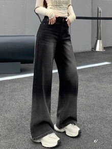 DAZY Women's Gradient Wide Leg Jeans School Cute Tops - Black - View 7