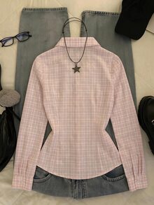 IslaSuriya Women's Fitted Waist Plaid Single-Breasted Inner Layer Shirt - Multicolor - View 2