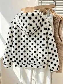 Jaket Longgar Berkerudung Resleting Motif Polkadot Putih Lucu Kawaii untuk Anak Perempuan Remaja, Cocok untuk Musim Gugur/Musim Dingin, Pakaian Kasual Liburan Musim Gugur/Musim Dingin, Pakaian Sekolah untuk Siswa - Hitam dan Putih - View 2
