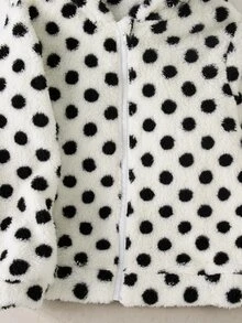 Jaket Longgar Berkerudung Resleting Motif Polkadot Putih Lucu Kawaii untuk Anak Perempuan Remaja, Cocok untuk Musim Gugur/Musim Dingin, Pakaian Kasual Liburan Musim Gugur/Musim Dingin, Pakaian Sekolah untuk Siswa - Hitam dan Putih - View 8
